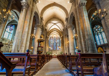 Interior of the Saint-Nazaire basilica in the Cite de Carcassonne in Aude in Occitanie, France clipart