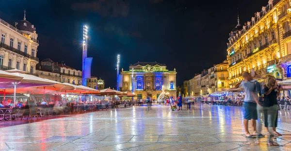 Place Comedie Por Noche Montpellier Herault Languedoc Occitanie Francia —  Fotos de Stock