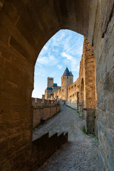 Ramparts and dungeons of the Cite de Carcassonne in Aude in Occitanie, France