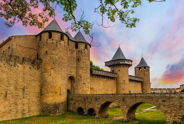 Castle in the Cite de Carcassonne in Aude in Occitanie, France