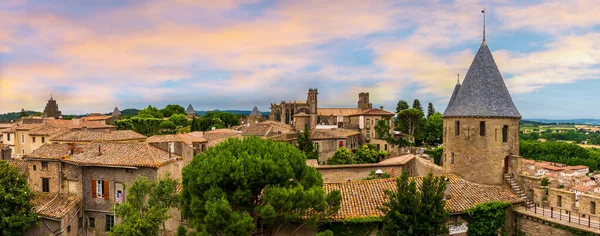 Ramparts Donjons Cité Carcassonne Dans Aude Occitanie France — Photo