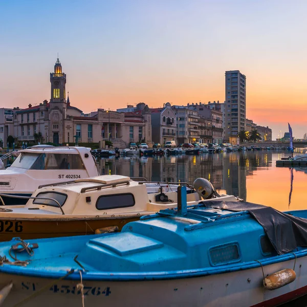 Panorama Del Canal Real Sete Amanecer Herault Occitanie Francia —  Fotos de Stock