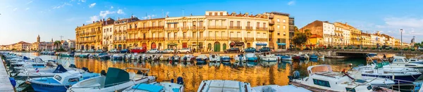 Panorama Canal Real Com Seus Barcos Sete Herault Languedoc Occitanie — Fotografia de Stock