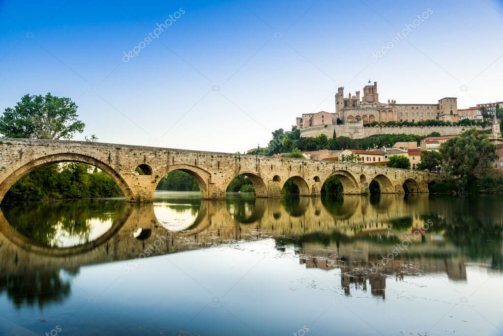 The Cathedral of Saint-Nazaire et Saint-Celse is a Gothic-style church located in Beziers and the old bridge, in the French department of Herault and the Occitanie region, France