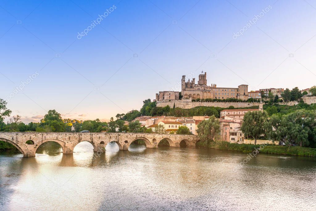 The Cathedral of Saint-Nazaire et Saint-Celse is a Gothic-style church located in Beziers and the old bridge, in the French department of Herault and the Occitanie region, France