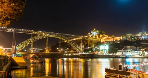 Dom Luis Puente Acero Por Noche Oporto Portugal — Foto de Stock