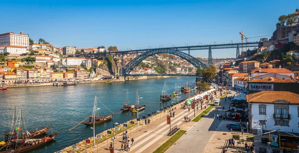 Porto Városának Panorámája Douro Folyón Portugáliában — Stock Fotó