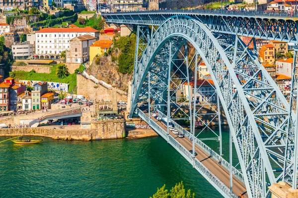 Dom Luis Stalen Brug Aan Rivier Douro Porto Portugal — Stockfoto