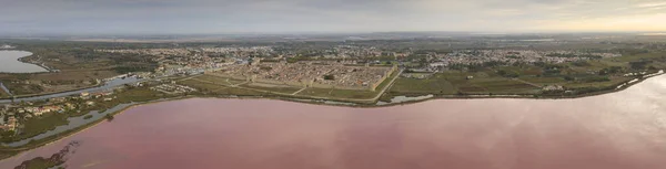 Αεροφωτογραφία Της Μεσαιωνικής Πόλης Aigues Mortes Και Της Etang Ville — Φωτογραφία Αρχείου