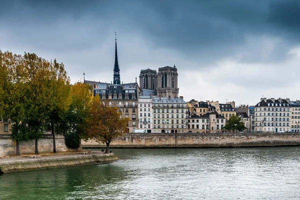 Seine River Och Notre Dame Paris Torn Frankrike — Stockfoto