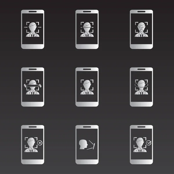 facial recognition mobile color vector icons set