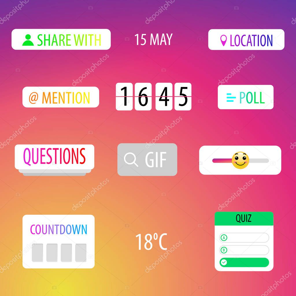 Templates stories, hashtag, polls, emoji slider, countdown.