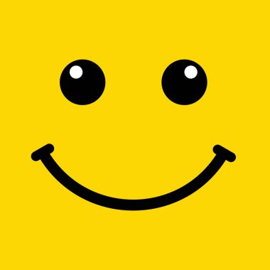 Gülme ikonu şablonu tasarımı. Sarı arka planda gülümseyen simge vektör logosu. Yüz çizgisi sanat tarzı.