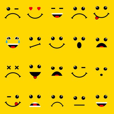 Farklı duyguları olan bir dizi duygu simgesi..