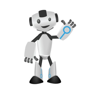 Küçük robot gülümsüyor. Beyaz arka planda tek bir nesne var. vektör düz illüstrasyon