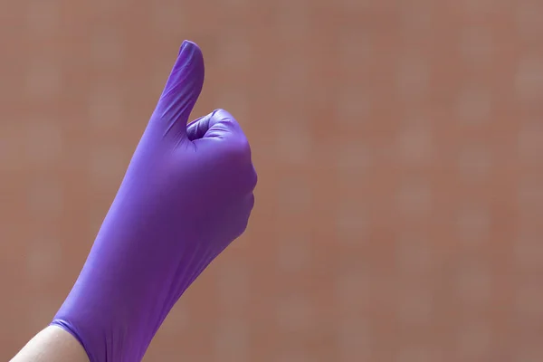 Hand Latex Glove Thumb Concept Victory Positivity Health — Stock Photo, Image