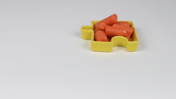Анимация Фруктовых Овощных Головоломок Белом Фоне Бизнес Концепция Здоровое Питание — стоковое видео