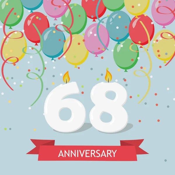 68年 Selebration 生日贺卡带蜡烛 五彩纸屑和气球 — 图库矢量图片