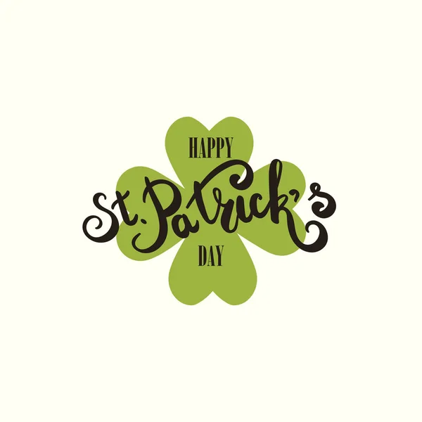 Happy St Patricks Günü tebrik kartı. El yazı çizimi. Yonca yaprağı sembolü. Yeşil yaprak. St Patricks Günü sembolü.