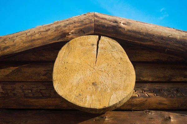 Frammento Del Tetto Della Casa Estate Disco Rotondo Legno Con — Foto Stock