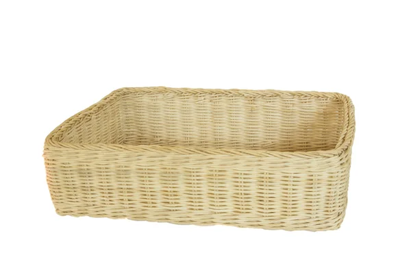 Cesto Vimini Fatto Mano Rattan Natura Girato Bianco Isolato — Foto Stock