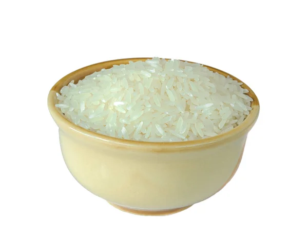 Organic Thai Jasmine Rice Ceramic Bowl Closeup Shot White Isolated — Stock Photo, Image