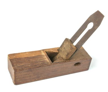 Ahşap alet için metal bıçaklı el yapımı ahşap uçak, beyaz izole edilmiş..