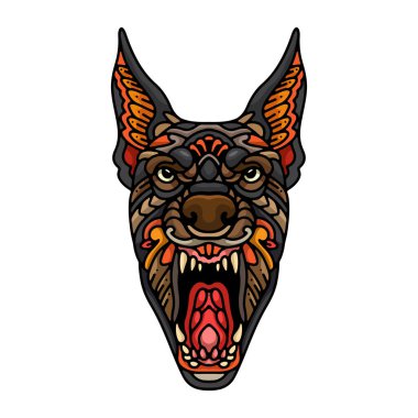 Renkli köpek kafası mandala sanatı beyaz arka planda izole edildi