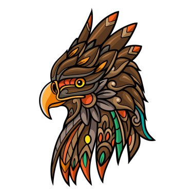 Beyaz arka planda izole edilmiş renkli kartal kafası mandala sanatı