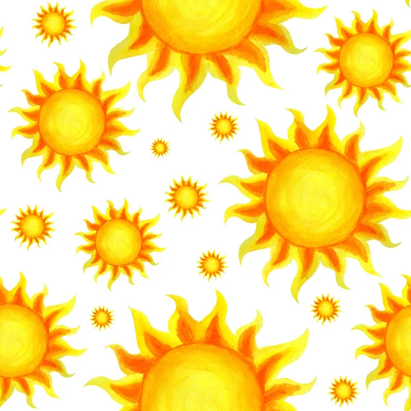Słoneczny Bezszwowy Wzór Słodkie Słoneczne Kreskówki Ręcznie Rysowane Wzór Odizolowany — Zdjęcie stockowe