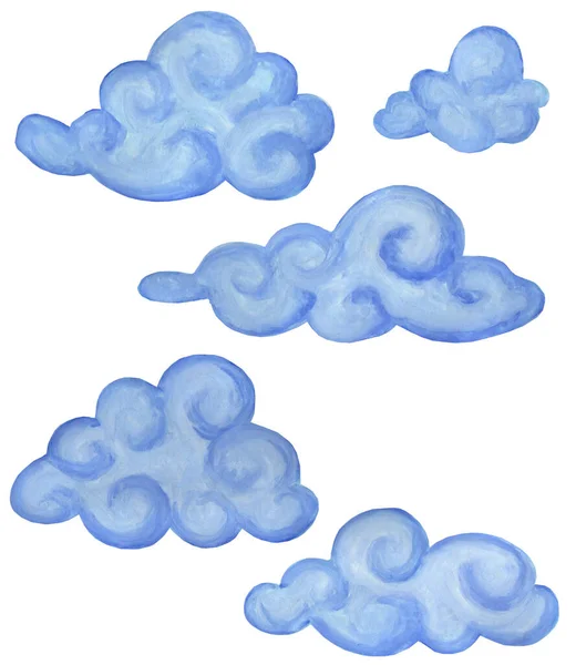 Ensemble Nuages Bleu Foncé Dessin Animé Illustration Pour Enfants Isolé — Photo