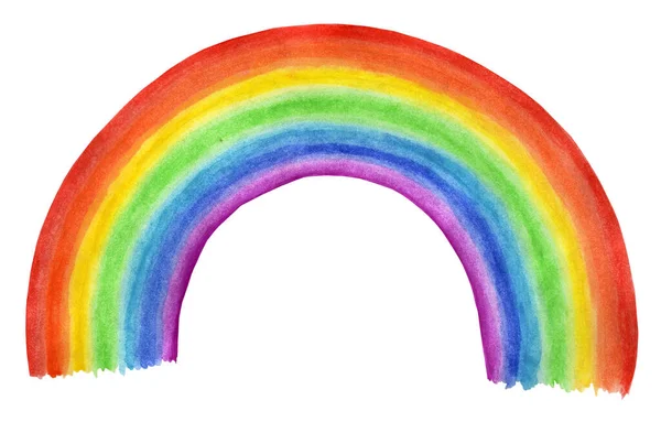 明るい7色の虹 子供のイラスト 白い背景に隔離されている 手描き — ストック写真