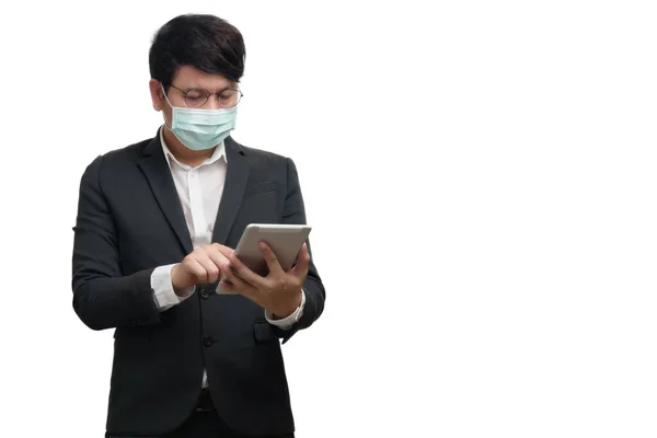 Homme Affaires Asiatique Portant Masque Chirurgical Dans Une Veste Costume — Photo