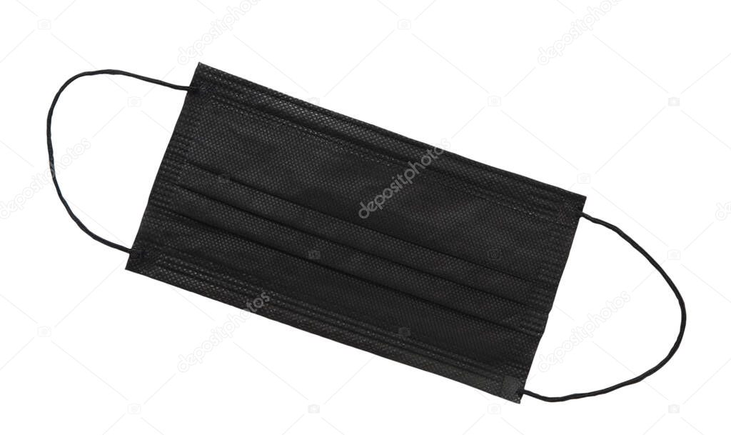 Black surgical face mask isolate on white background with clipping path