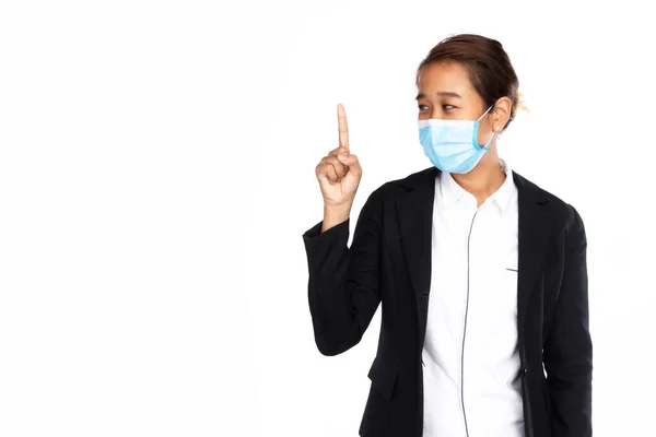 Femme Affaires Asiatique Portant Masque Chirurgical Dans Une Veste Costume — Photo