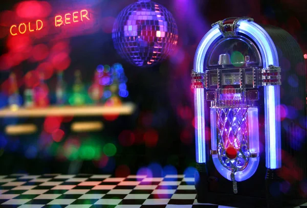 Jukebox Neon Cold Beer Sign Photo Composite — стокове фото