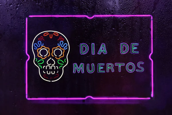 Neon Dia Muertos Firma Festival Mexicano Del Día Muertos —  Fotos de Stock