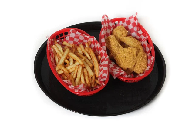 Filetes Peixe Gato Batatas Fritas Cortadas Mão Isoladas Fundo Branco — Fotografia de Stock