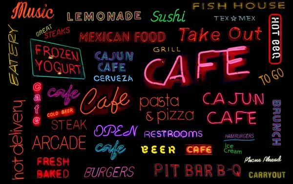 Restaurante Café Neon Sign Collection —  Fotos de Stock