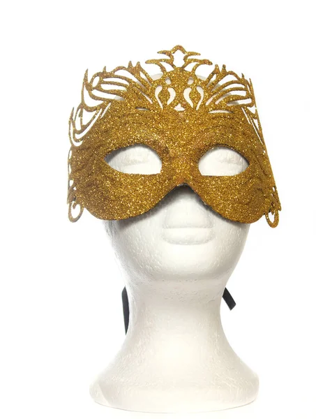 Złoty Karnawał Mardi Gras Maska Głowie Manekina — Zdjęcie stockowe