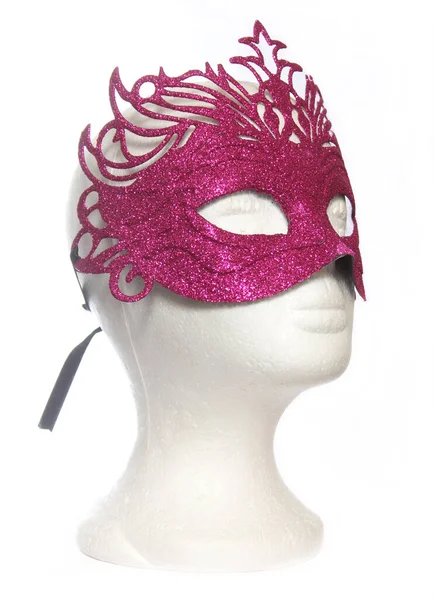 粉红嘉年华马迪 格拉斯面具戴在人体模特头上 — 图库照片