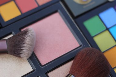 Renkli Kozmetik Pigment Paletleri ve Çeşitli Kozmetikler