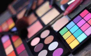 Renkli Kozmetik Pigment Paletleri ve Çeşitli Kozmetikler