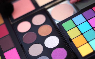 Renkli Kozmetik Pigment Paletleri ve Çeşitli Kozmetikler