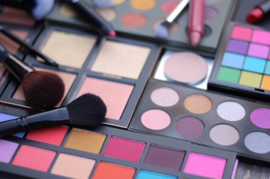 Renkli Kozmetik Pigment Paletleri ve Çeşitli Kozmetikler