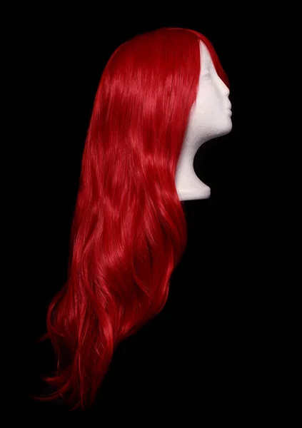 Red Orange Anime Style Wig Fundo Preto — Fotografia de Stock