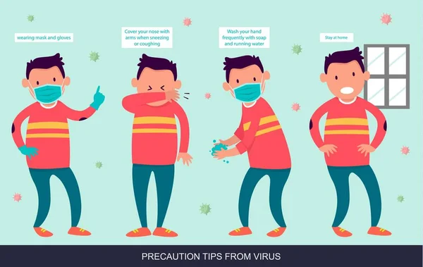 ウイルスや漫画イラストからの予防措置のヒント — ストックベクタ