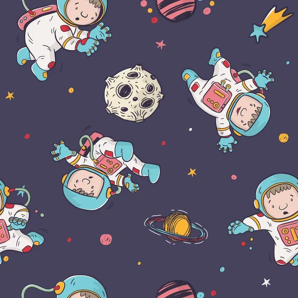 Outer Space Pattern Vector Astronaut Cute Cartoon — Stock Vector