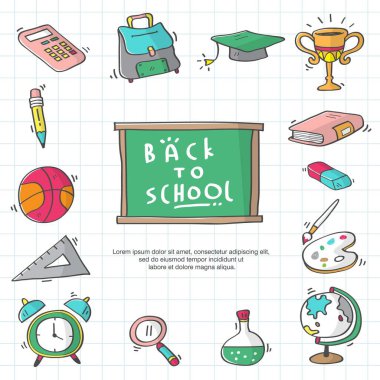 Kağıt arkaplanda elle çizilmiş öğe okula geri döndü