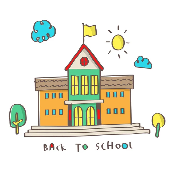 Cute School Building Doodle Vector Back School — Stock Vector